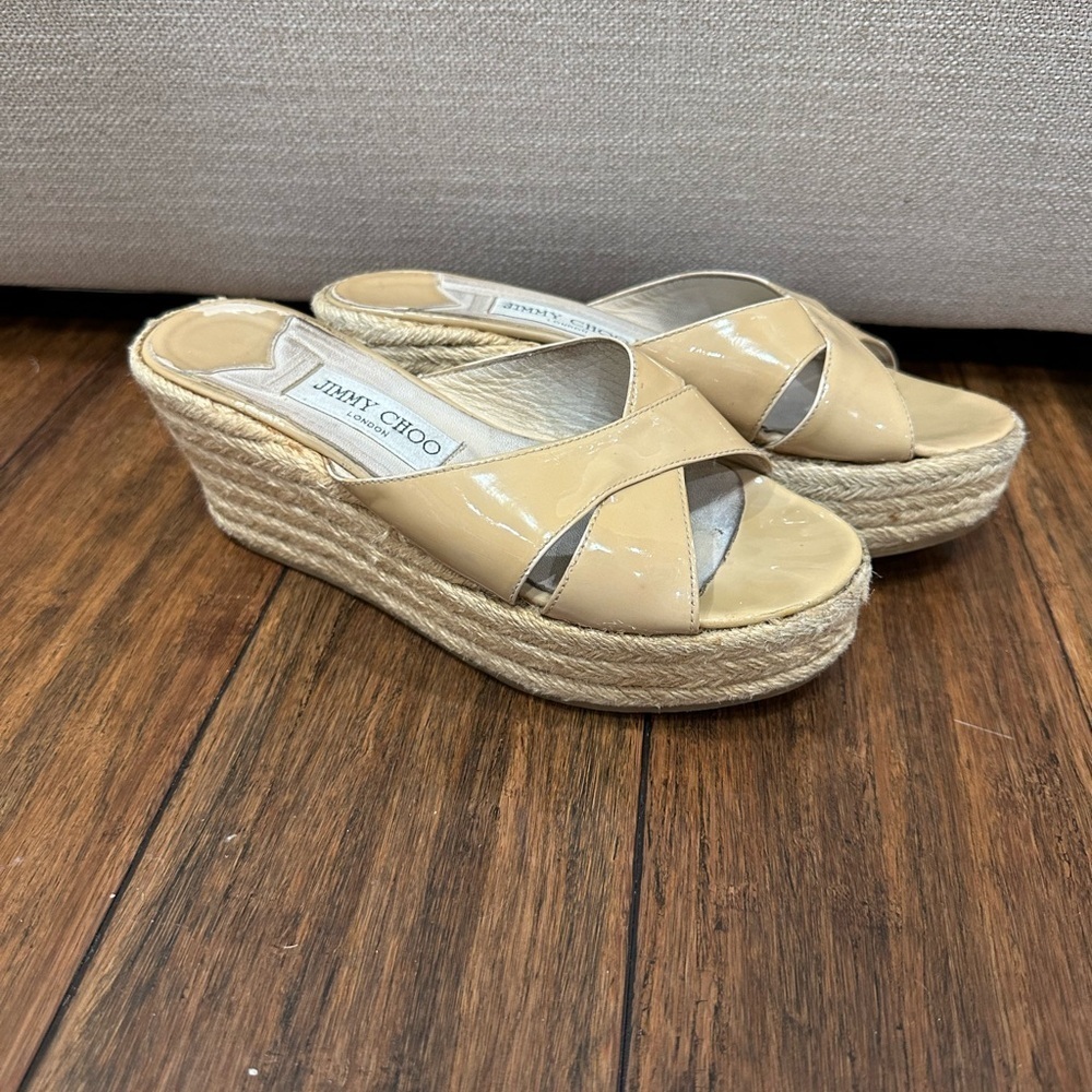 Jimmy Choo Tan Wedge Shoes with Crisscross Straps size 37 - Picture 1 of 6